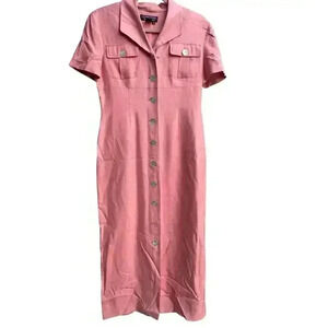 VTG Cynthia Howie Blue 100% Silk Midi Button Down Shirt Dress Size 6